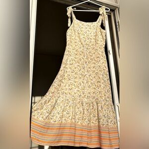 Lost+Wander rayon pale yellow floral sundress with shoulder ties & ruffle size S